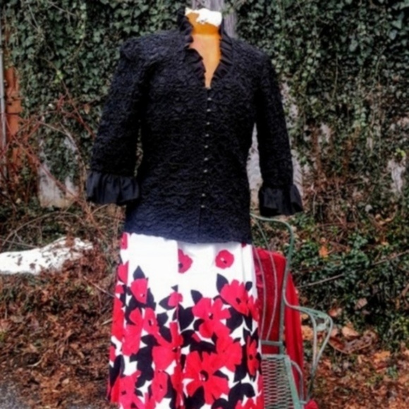 Go SILK Black Ruffle-Sleeve Gathered Poplin jacket or blouse szM - Picture 3 of 6